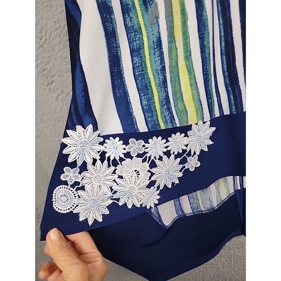 Artex Fashions Sleeveless Tunic Top Womens L Vertical Stripes V Neck Split Back - Picture 12 of 15